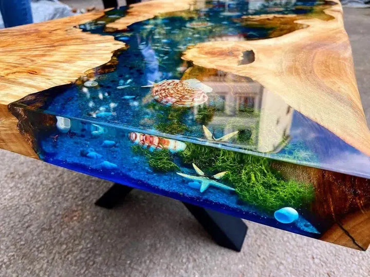Personalized LARGE EPOXY TABLE, Resin Dining Table For 2 , 4 , 6, 8 River Dining Table Top, Wood Epoxy Coffee Table Top, Living Room Table-Tuzech store