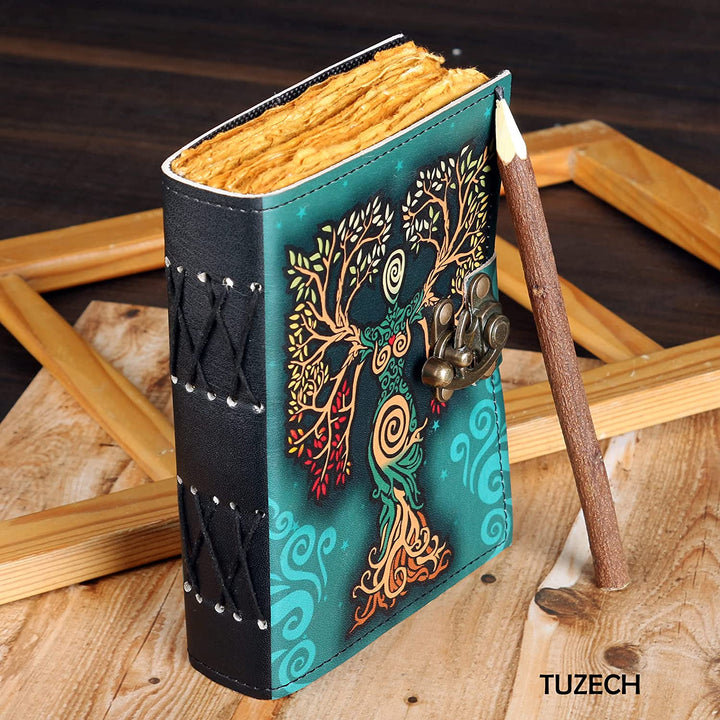 Tuzech Blank Spell Book Of Shadows Journal With Lock Clasp Prop Vintage Handmade Leather Diary For Women Men Gift Embossed Prayer Pagan Antique Witchcraft Wiccan Notebook Daily 7 Inches-Tuzech store