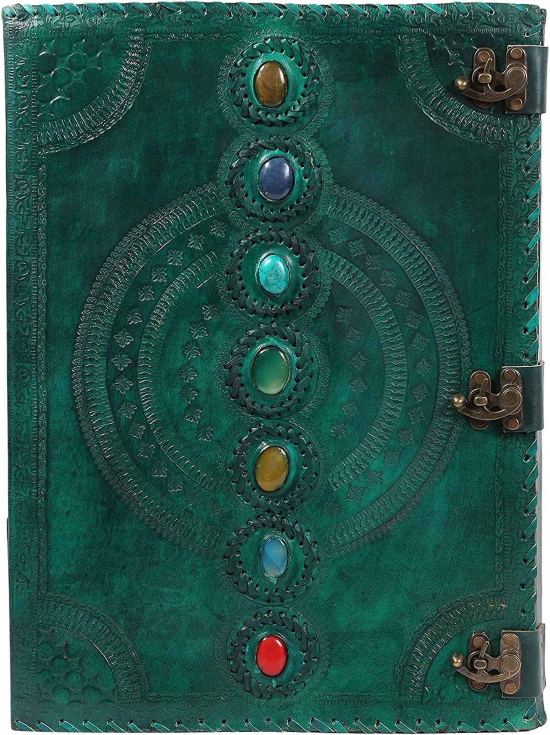 TUZECH Seven Chakra Medieval Stone Embossed Handmade Jumbo Leather Journal Book of Shadows Notebook Office Diary College Poetry Sketch 22 Inches-Tuzech store