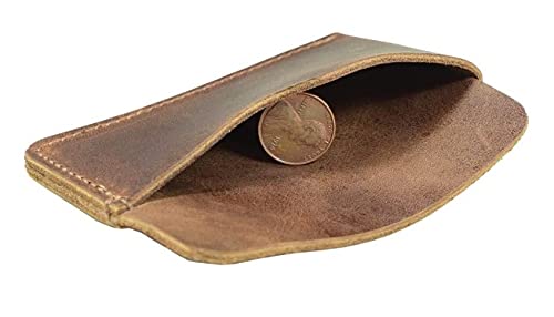 Tuzech minimalist front pocket leather wallet, holds 6 cards plus folded bills, cash organizer holder, handmade Brown Color (4.25x3.25 Inches)