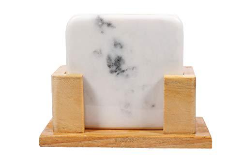 100% Pure Marble Natural Stone Coasters for Drinks with Wooden Holder Housewarming Suitable for Cup Glasses Prevent Furniture from Dirty Spills Water Ring, Scratches 4Inches Set of 6-Tuzech store