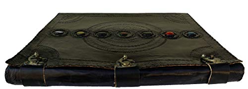 TUZECH Seven Chakra Medieval Stone Embossed Handmade Jumbo Leather Journal Book of Shadows Notebook Office Diary College Poetry Sketch-Tuzech store