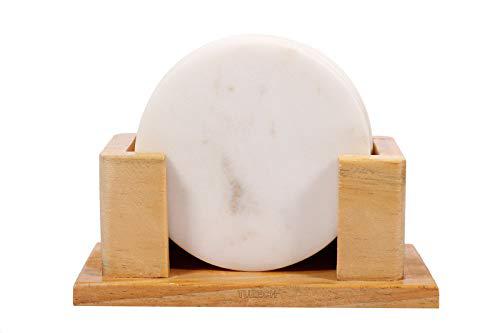 100% Pure Marble Natural Stone Coasters for Drinks with Wooden Holder Housewarming Suitable for Cup Glasses Prevent Furniture from Dirty Spills Water Ring, Scratches 4Inches Set of 6-Tuzech store