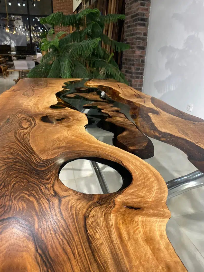 Personalized LARGE EPOXY TABLE, Resin Dining Table For 2 , 4 , 6, 8 River Dining Table Top, Wood Epoxy Coffee Table Top, Living Room Table Top-Tuzech store