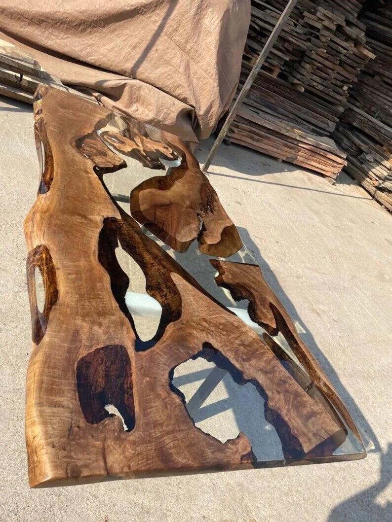 Personalized LARGE EPOXY TABLE, Resin Dining Table For 2 , 4 , 6, 8 River Dining Table Top, Wood Epoxy Coffee Table Top, Living Room Table-Tuzech store