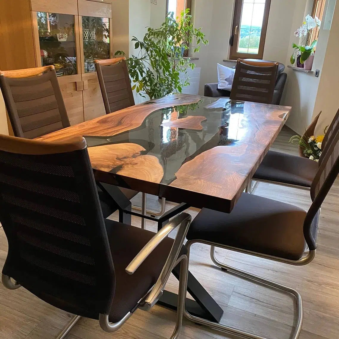 Personalized LARGE EPOXY TABLE, Resin Dining Table For 2 , 4 , 6, 8 River Dining Table Top, Wood Epoxy Coffee Table Top, Living Room Table-Tuzech store