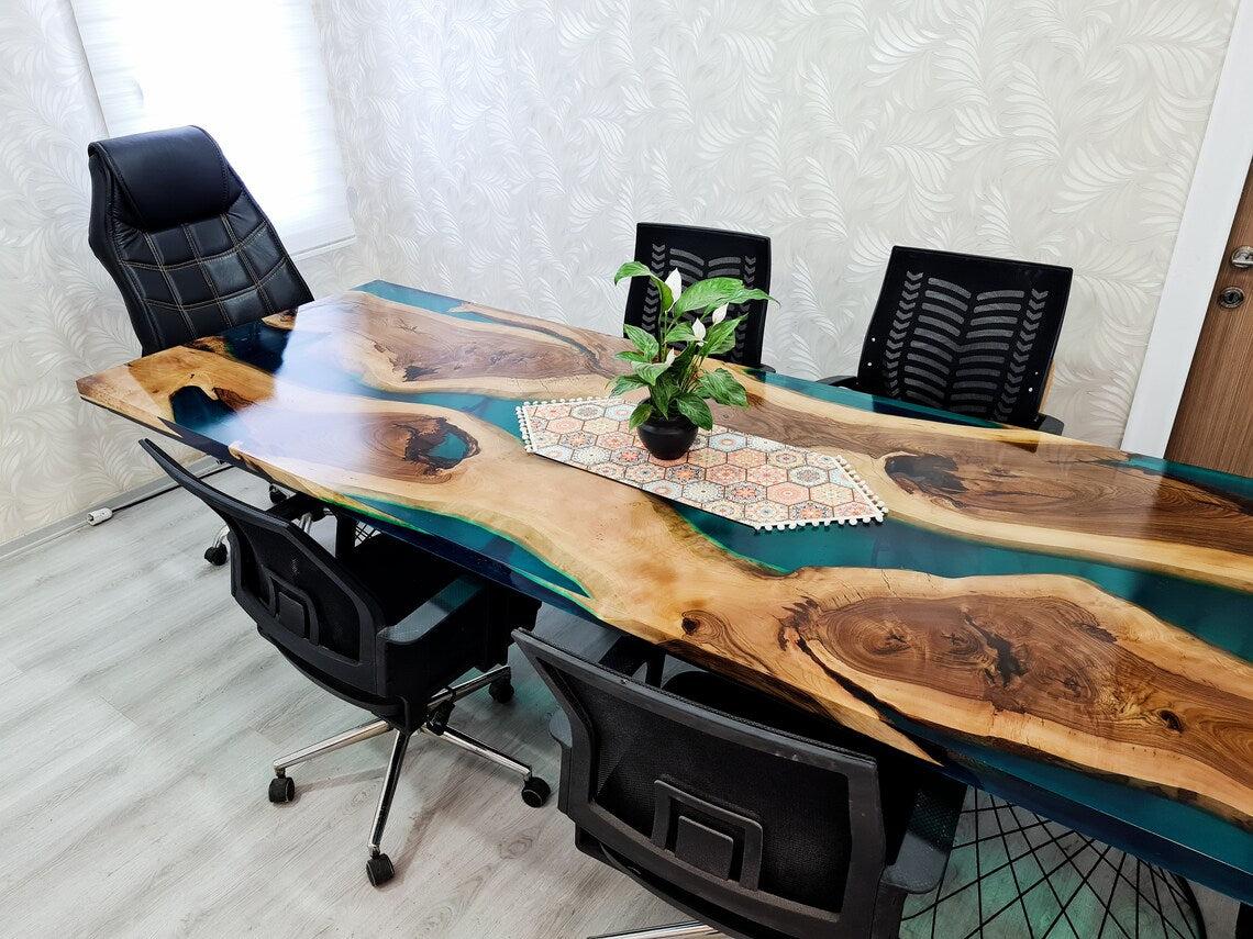 Personalized LARGE EPOXY TABLE, Resin Dining Table For 2 , 4 , 6, 8 River Dining Table Top, Wood Epoxy Coffee Table Top, Living Room Table-Tuzech store
