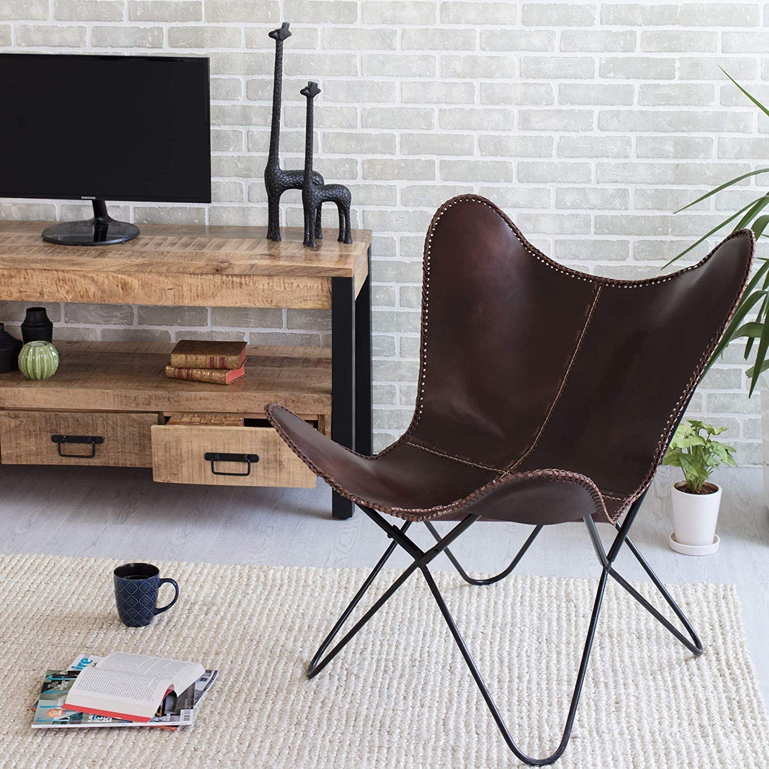 Brown Leather arm Chair Star Butterfly Leather Butterfly Chair Home Decor -ONLY Cover (Brown)-Tuzech store