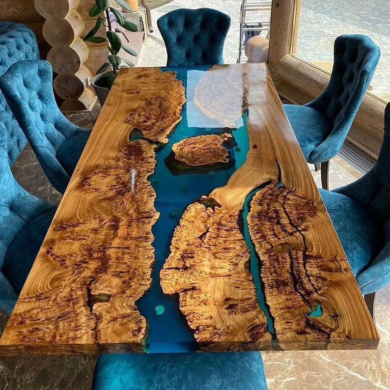 Personalized LARGE EPOXY TABLE, Resin Dining Table For 2 , 4 , 6, 8 River Dining Table Top, Wood Epoxy Coffee Table Top, Living Room Table-Tuzech store