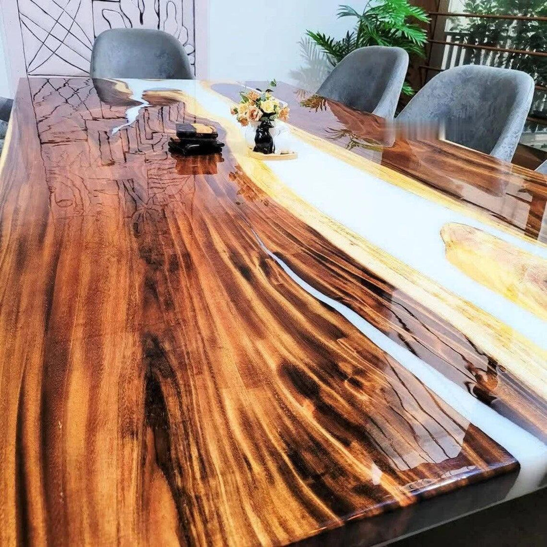 Personalized LARGE EPOXY TABLE, Resin Dining Table For 2 , 4 , 6, 8 River Dining Table Top, Wood Epoxy Coffee Table Top, Living Room Table-Tuzech store