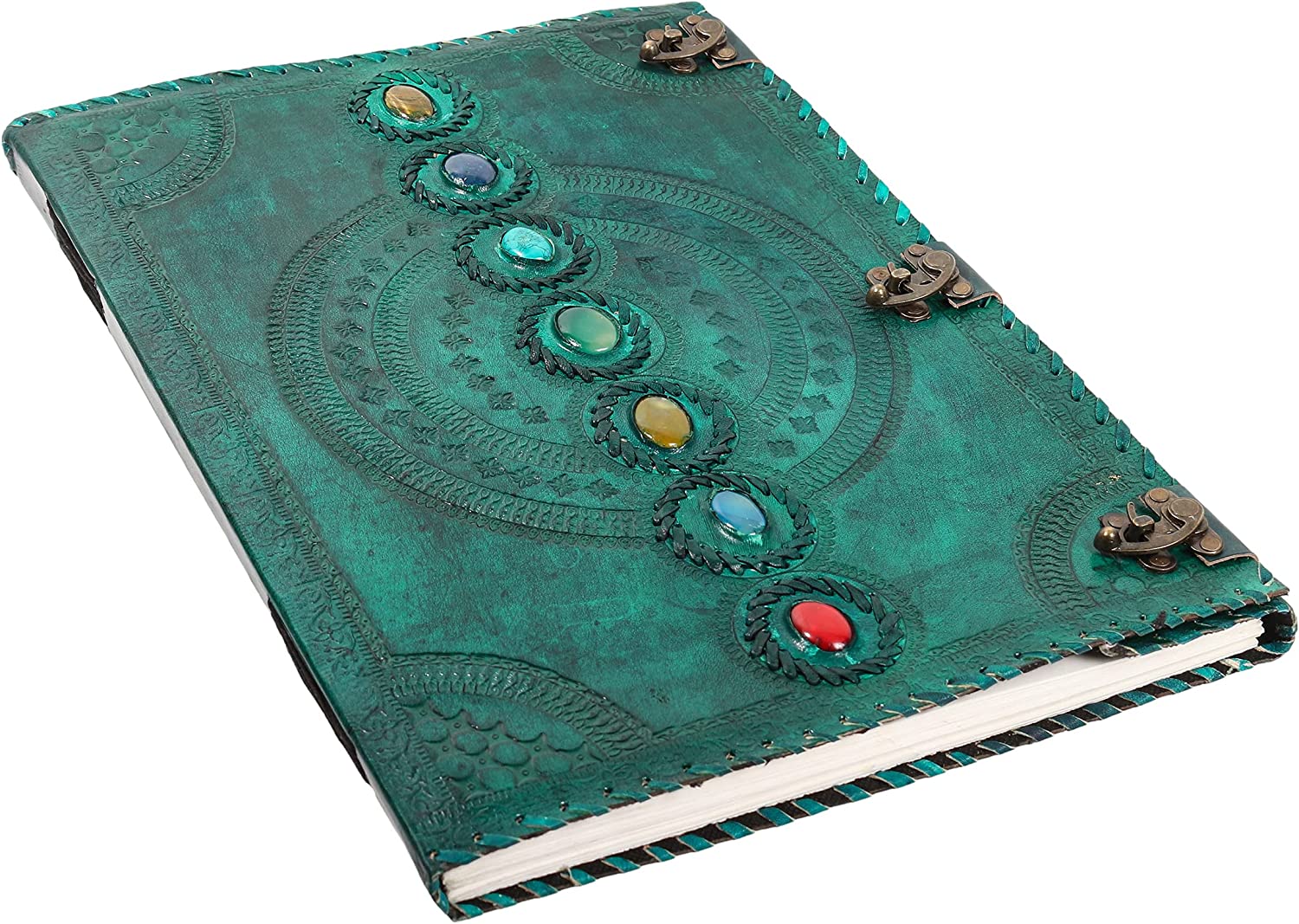 TUZECH Seven Chakra Medieval Stone Embossed Handmade Jumbo Leather Journal Book of Shadows Notebook Office Diary College Poetry Sketch 22 Inches-Tuzech store