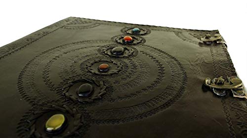 TUZECH Seven Chakra Medieval Stone Embossed Handmade Jumbo Leather Journal Book of Shadows Notebook Office Diary College Poetry Sketch-Tuzech store