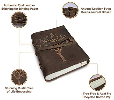 TUZECH Handmade Embossed Tree of Life - Writing Notebook Handmade Leather Bound Daily Notepad for Men and Women - Art Sketchbook, Best Gift for Travel Diary (7x5 Inches)-Tuzech store