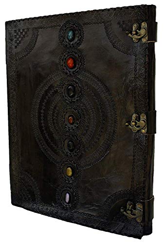 TUZECH Seven Chakra Medieval Stone Embossed Handmade Jumbo Leather Journal Book of Shadows Notebook Office Diary College Poetry Sketch-Tuzech store