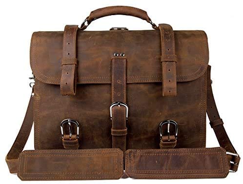 Men's Retro Full Grain Leather 16'' Briefcase Shoulder Messenger Bag Fit 16 Laptop (2019 Version)-Tuzech store
