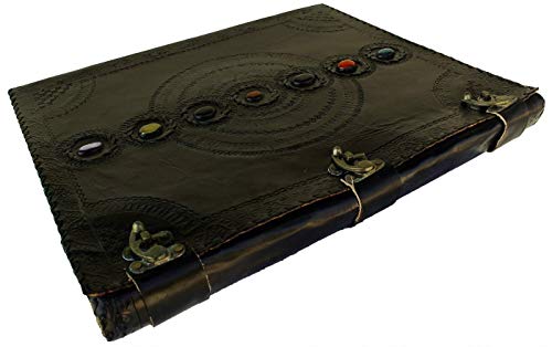 TUZECH Seven Chakra Medieval Stone Embossed Handmade Jumbo Leather Journal Book of Shadows Notebook Office Diary College Poetry Sketch-Tuzech store