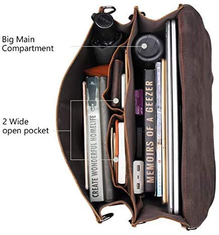 Men's Retro Full Grain Leather 16'' Briefcase Shoulder Messenger Bag Fit 16 Laptop (2019 Version)-Tuzech store