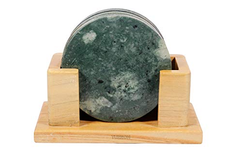 100% Pure Marble Natural Stone Coasters for Drinks with Wooden Holder Housewarming Suitable for Cup Glasses Prevent Furniture from Dirty Spills Water Ring, Scratches 4Inches Set of 6-Tuzech store