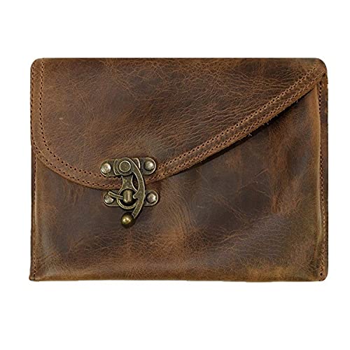 Tuzech Petit Vintage Leather Clutch Bag Handmade Brown color (7.75x6.25 Inches)-Tuzech store