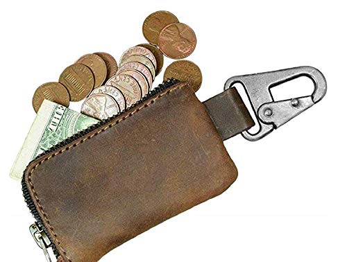 Leather Car Key Holder Headphone & Charging Cables/Memory Cards/Flash Drives/Cash Zipper Case with Clasp Handmade (Bourbon Brown)-Tuzech store