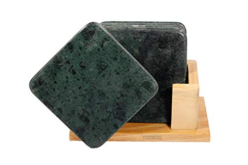 100% Pure Marble Natural Stone Coasters for Drinks with Wooden Holder Housewarming Suitable for Cup Glasses Prevent Furniture from Dirty Spills Water Ring, Scratches 4Inches Set of 6-Tuzech store