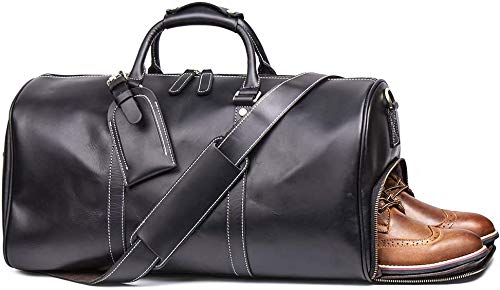 TUZECH Leather Vintage Travel Luggage Bag Men Duffel Retro Carry on Handbag Tan Brown – | Gym Sports Bag Airplane Luggage Carry-With Shoe Compartment (22 Inches)-Tuzech store