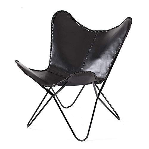 Tuzech Vintage Brown Leather & Arm Butterfly Chair | Genuine Tan Leather Butterfuly Chair Home Decor Handmade Leather Chair (No Need to Assemble - Ready to Use)-Tuzech store
