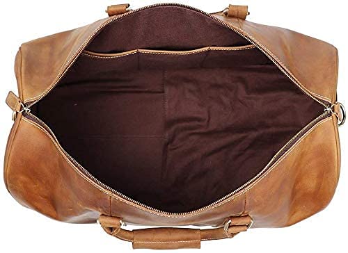 TUZECH Leather Vintage Travel Luggage Bag Duffle Retro Carry on Handbag Gym Sports Bag Airplane Luggage Carry-With Shoe Compartment (22 Inches) (Tan Brown)-Tuzech store