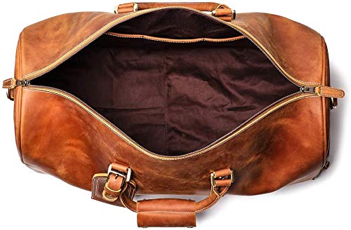 TUZECH Leather Vintage Travel Luggage Bag Men Duffel Retro Carry on Handbag Tan Brown – | Gym Sports Bag Airplane Luggage Carry-With Shoe Compartment (22 Inches)-Tuzech store
