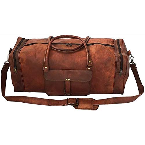 Overnight Weekend Vintage Handmade Brown Leather Travel Gym Sports Duffel Bag (28")-Tuzech store