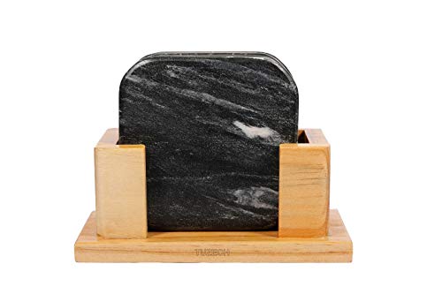 100% Pure Marble Natural Stone Coasters for Drinks with Wooden Holder Housewarming Suitable for Cup Glasses Prevent Furniture from Dirty Spills Water Ring, Scratches 4Inches Set of 6-Tuzech store
