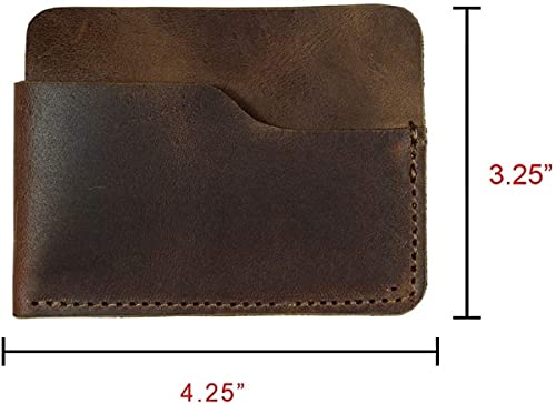 Tuzech minimalist front pocket leather wallet, holds 6 cards plus folded bills, cash organizer holder, handmade Brown Color (4.25x3.25 Inches)