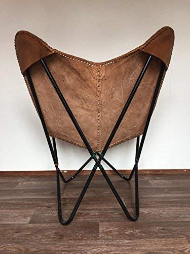 Tuzech Vintage Brown Leather & Arm Butterfly Chair | Genuine Tan Leather Butterfuly Chair Home Decor Handmade Leather Chair (No Need to Assemble - Ready to Use)-Tuzech store