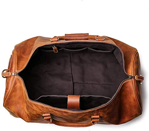 TUZECH Leather Vintage Travel Luggage Bag Men Duffel Retro Carry on Handbag Tan Brown – | Gym Sports Bag Airplane Luggage Carry-With Shoe Compartment (22 Inches)-Tuzech store
