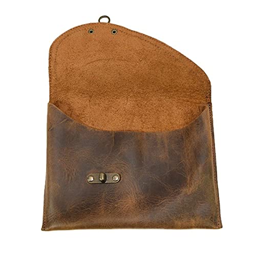 Tuzech Petit Vintage Leather Clutch Bag Handmade Brown color (7.75x6.25 Inches)-Tuzech store