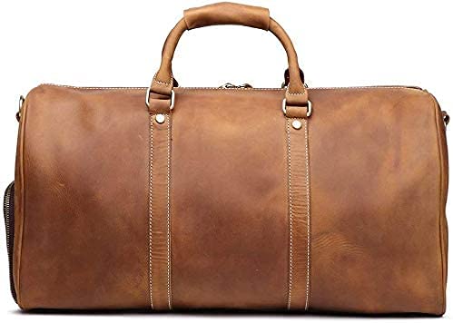 TUZECH Leather Vintage Travel Luggage Bag Duffle Retro Carry on Handbag Gym Sports Bag Airplane Luggage Carry-With Shoe Compartment (22 Inches) (Tan Brown)-Tuzech store