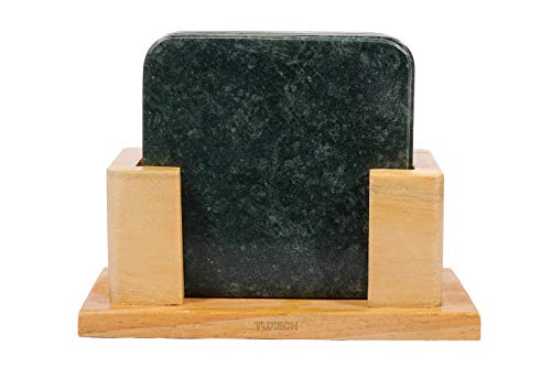 100% Pure Marble Natural Stone Coasters for Drinks with Wooden Holder Housewarming Suitable for Cup Glasses Prevent Furniture from Dirty Spills Water Ring, Scratches 4Inches Set of 6-Tuzech store