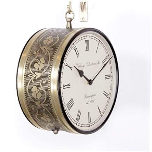 Tuzech Brass Finish Antique Style Round Hanging Wall Mount Home Decor Double Side Wall Clock Creative Classic and British Look Clock Best for Gift-Tuzech store