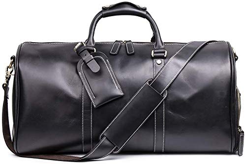 TUZECH Leather Vintage Travel Luggage Bag Men Duffel Retro Carry on Handbag Tan Brown – | Gym Sports Bag Airplane Luggage Carry-With Shoe Compartment (22 Inches)-Tuzech store