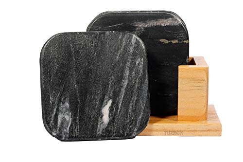 100% Pure Marble Natural Stone Coasters for Drinks with Wooden Holder Housewarming Suitable for Cup Glasses Prevent Furniture from Dirty Spills Water Ring, Scratches 4Inches Set of 6-Tuzech store