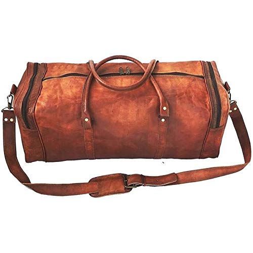 Overnight Weekend Vintage Handmade Brown Leather Travel Gym Sports Duffel Bag (20")-Tuzech store