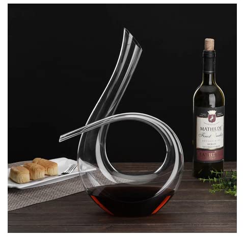 TUZECH Wine Decanter - 850ML Crystal Glass Red Wine Aerator, Purifier & Carafe for Home Bar - 100% Hand Blown Modern U Shape (High : 30CM)-Tuzech store