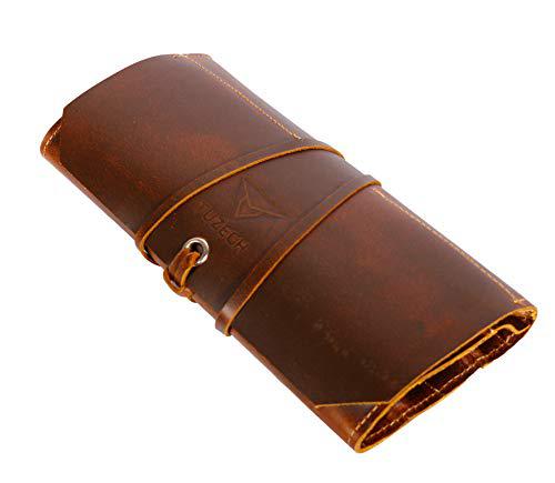 Big Tool Roll Handmade Wrench Organizer & Tool Pouch Roll Up Tool Bag for Electrician Plumber, Carpenter or Mechanic - 38.5X24.5 cm(Brown)-Tuzech store