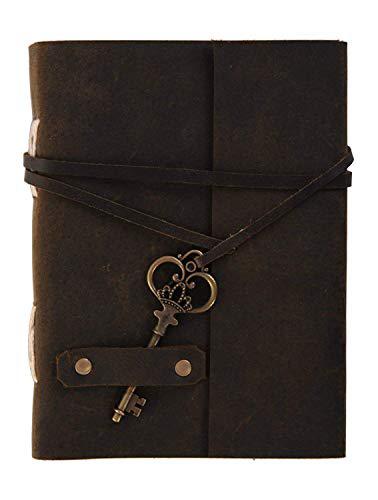 TUZECH Beautiful Vintage Genuine Leather Handmade Paper Journal Diary with Stylish Key for Art Sketchbook, Travel Journal to Write in 7 Inches (Brown)-Tuzech store