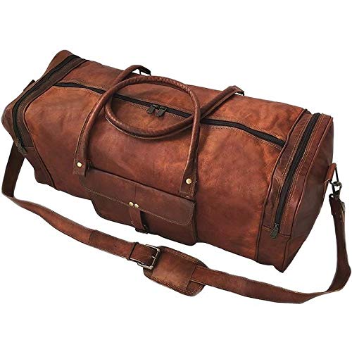 Overnight Weekend Vintage Handmade Brown Leather Travel Gym Sports Duffel Bag (28")-Tuzech store