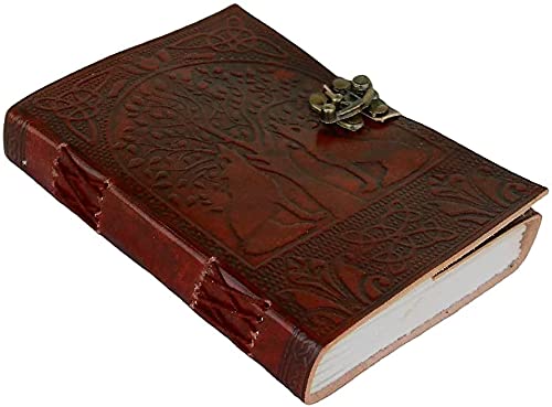 TUZECH Tree of Life with Wolves Vintage Book of Shadows Handmade Leather Journal Diary Hocus Pocus Notebook Seven Chakra Gift for Men Women Him Her With Leather Bound 7X5 Inches