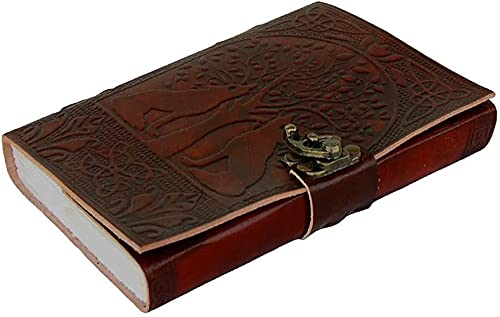 TUZECH Tree of Life with Wolves Vintage Book of Shadows Handmade Leather Journal Diary Hocus Pocus Notebook Seven Chakra Gift for Men Women Him Her With Leather Bound 7X5 Inches