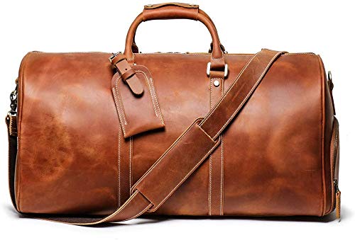 TUZECH Leather Vintage Travel Luggage Bag Men Duffel Retro Carry on Handbag Tan Brown – | Gym Sports Bag Airplane Luggage Carry-With Shoe Compartment (22 Inches)-Tuzech store