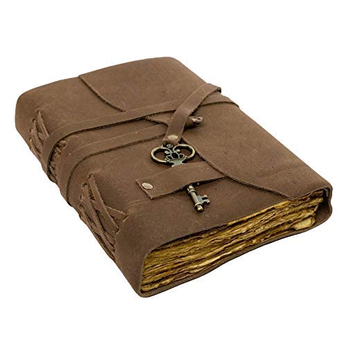 Kosala Leather Journal – Leather Bound Journal with Ancient Looking Paper – Vintage Sketchbook with Handmade Deckle Edge – Antique Journal with Leather Straps and Key – Journal for him and her-Tuzech store