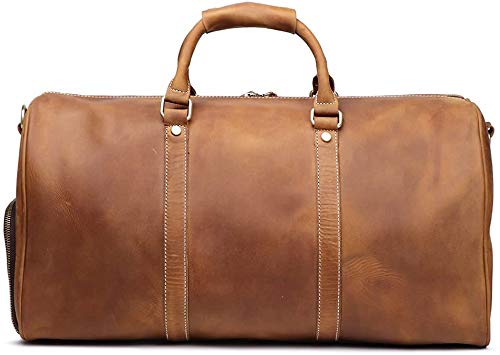 TUZECH Leather Vintage Travel Luggage Bag Men Duffel Retro Carry on Handbag Tan Brown – | Gym Sports Bag Airplane Luggage Carry-With Shoe Compartment (22 Inches)-Tuzech store